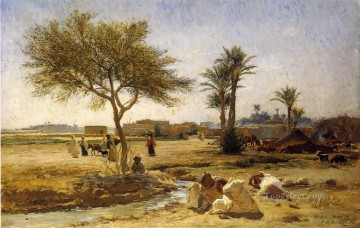 Federico Arturo Bridgman Painting - Un pueblo árabe Frederick Arthur Bridgman